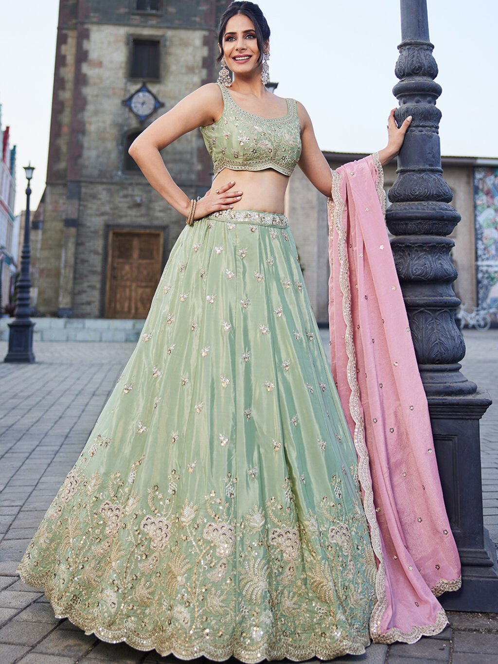Lime Green Luxe Designer SemiStitched Lehenga Choli