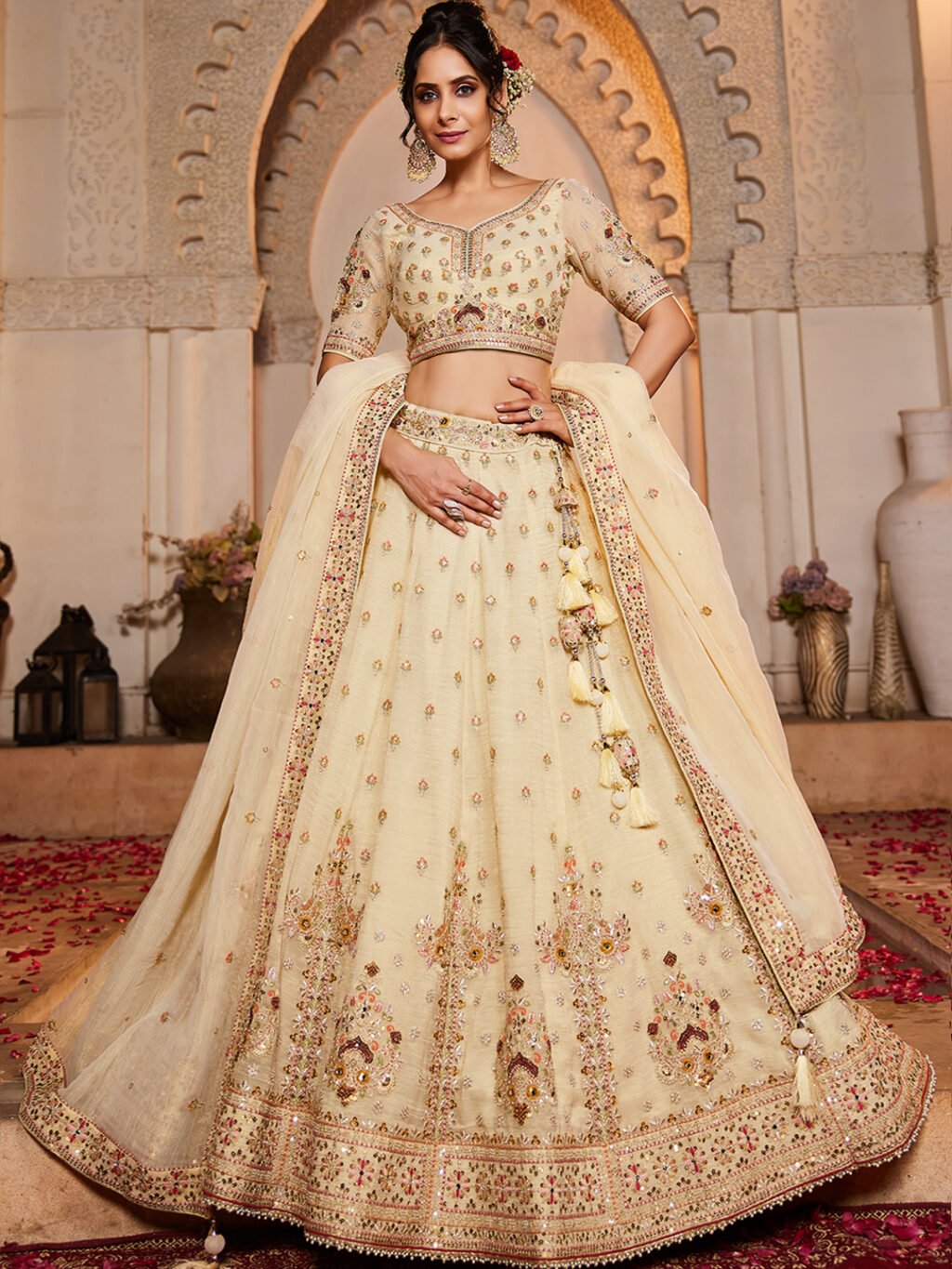 Cream Luxe Designer SemiStitched Lehenga Choli - Image 2