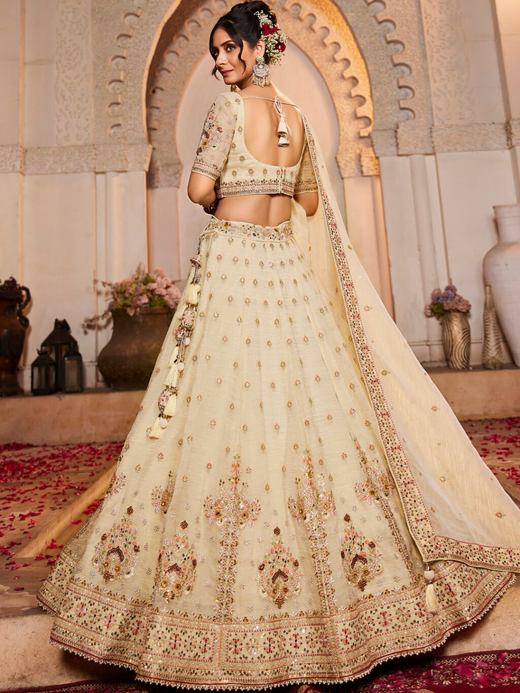 Cream Luxe Designer SemiStitched Lehenga Choli - Image 4
