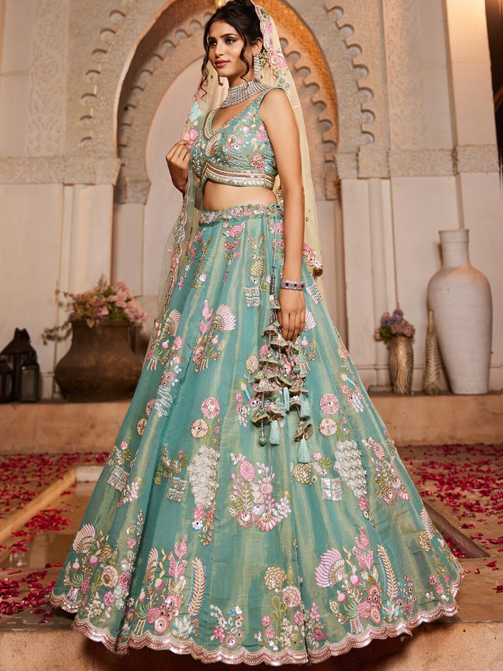 Sea Green Luxe Designer SemiStitched Lehenga Choli - Image 3