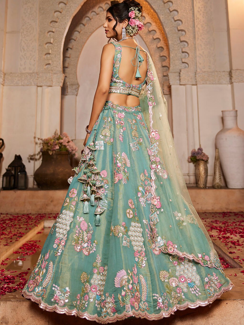 Sea Green Luxe Designer SemiStitched Lehenga Choli - Image 4
