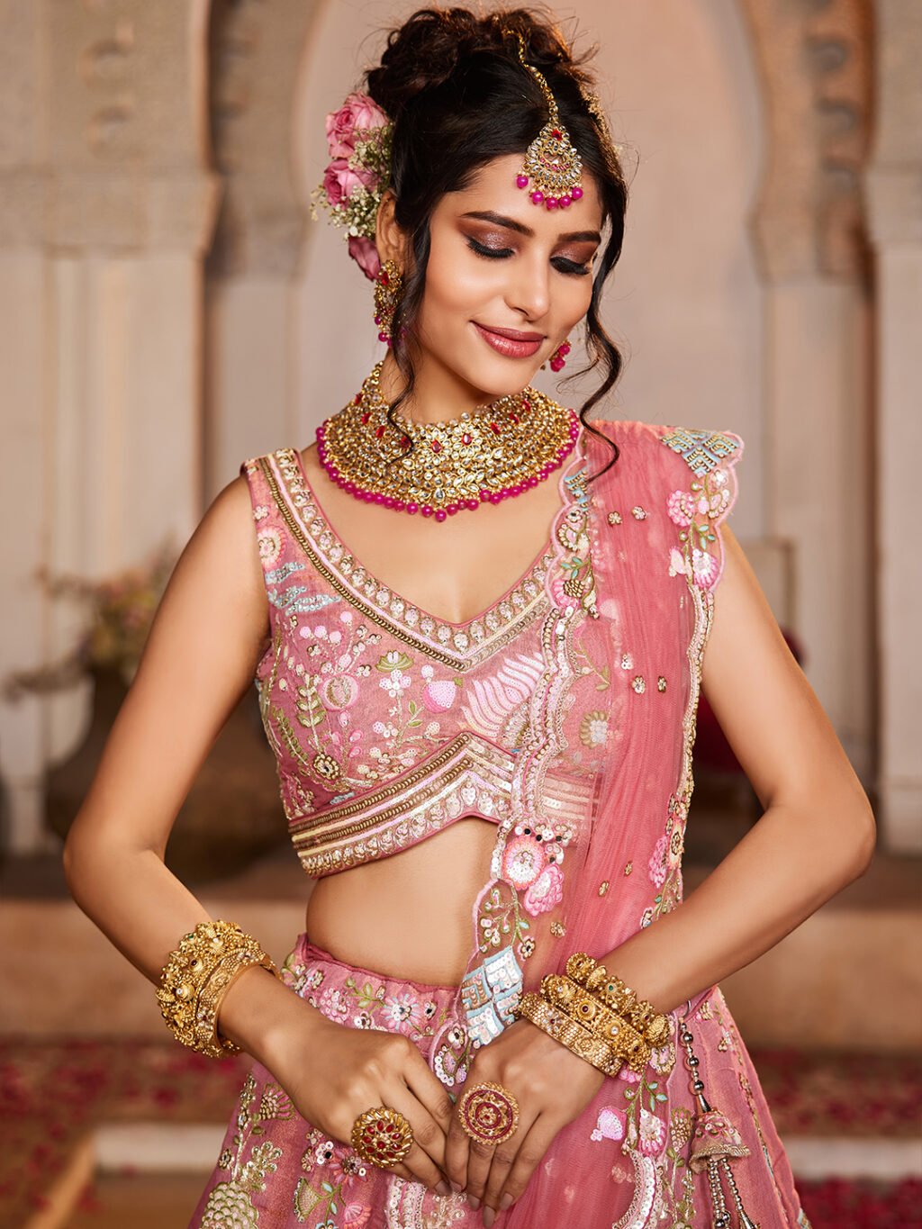 Pink Luxe Designer SemiStitched Lehenga Choli - Image 4