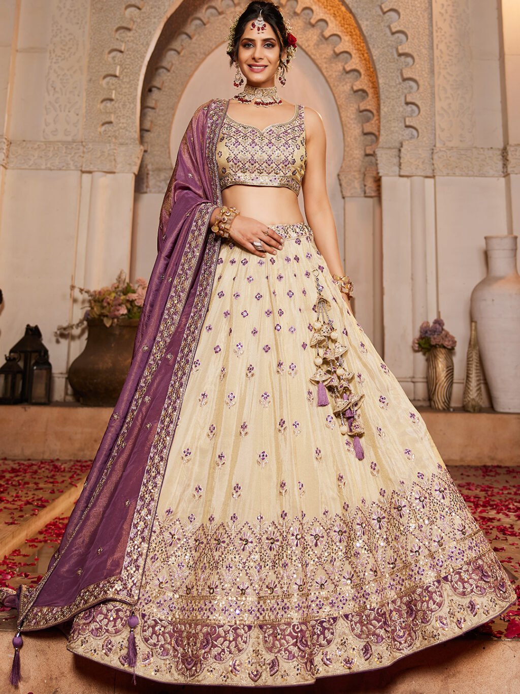 Cream Luxe Designer SemiStitched Lehenga Choli