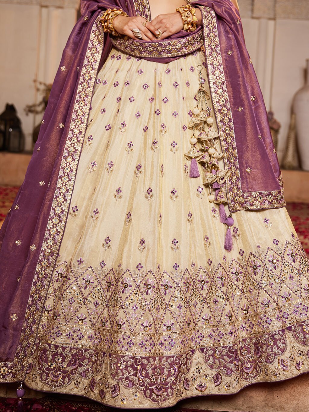 Cream Luxe Designer SemiStitched Lehenga Choli - Image 3