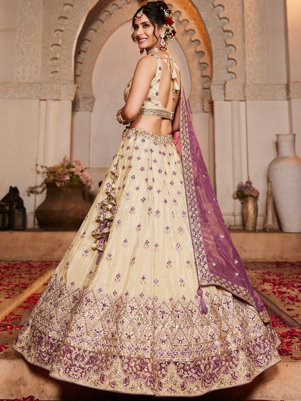 Cream Luxe Designer SemiStitched Lehenga Choli - Image 4