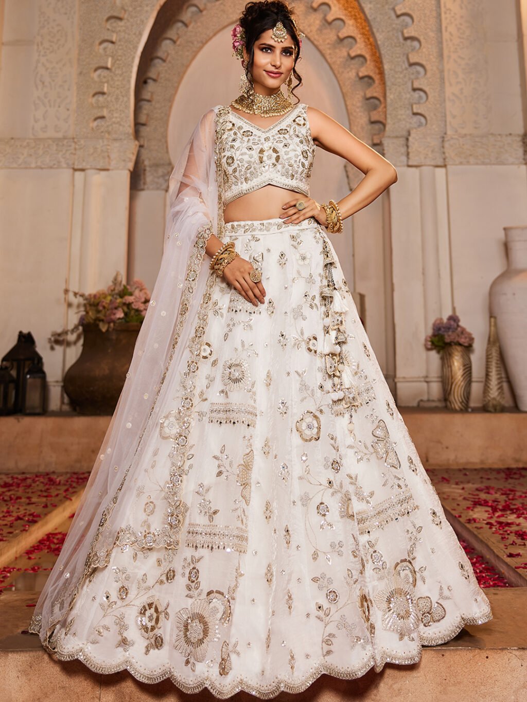 Off White Luxe Designer SemiStitched Lehenga Choli