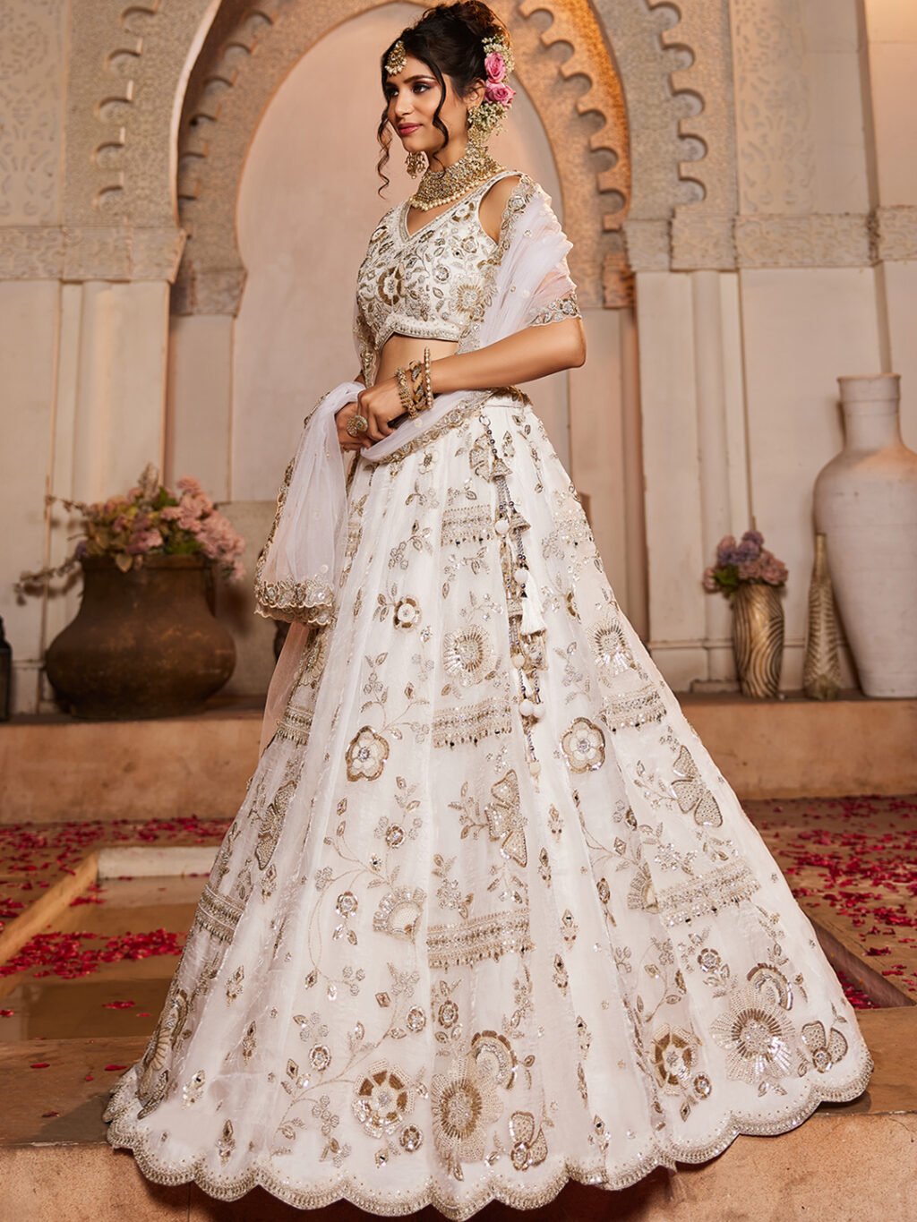 Off White Luxe Designer SemiStitched Lehenga Choli - Image 3