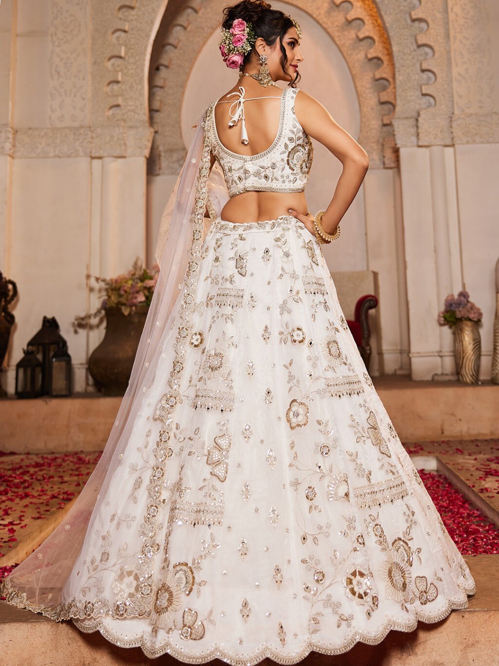 Off White Luxe Designer SemiStitched Lehenga Choli - Image 4