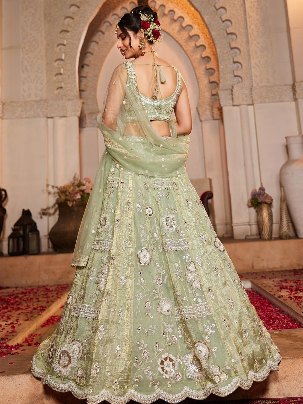 Lime Green Luxe Designer SemiStitched Lehenga Choli - Image 4