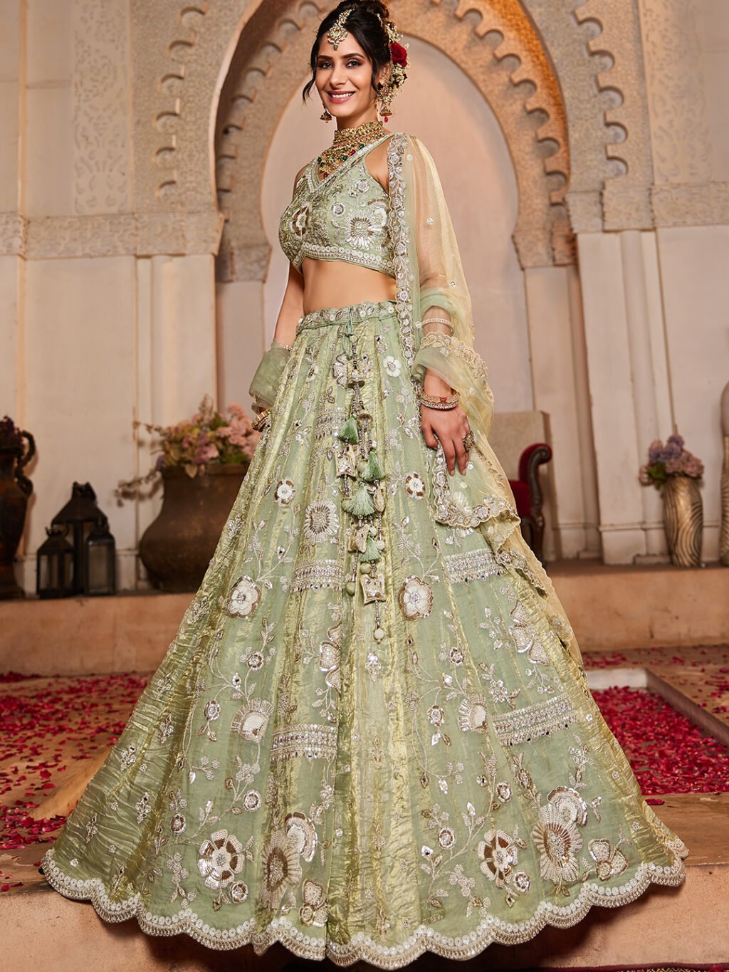 Lime Green Luxe Designer SemiStitched Lehenga Choli - Image 3