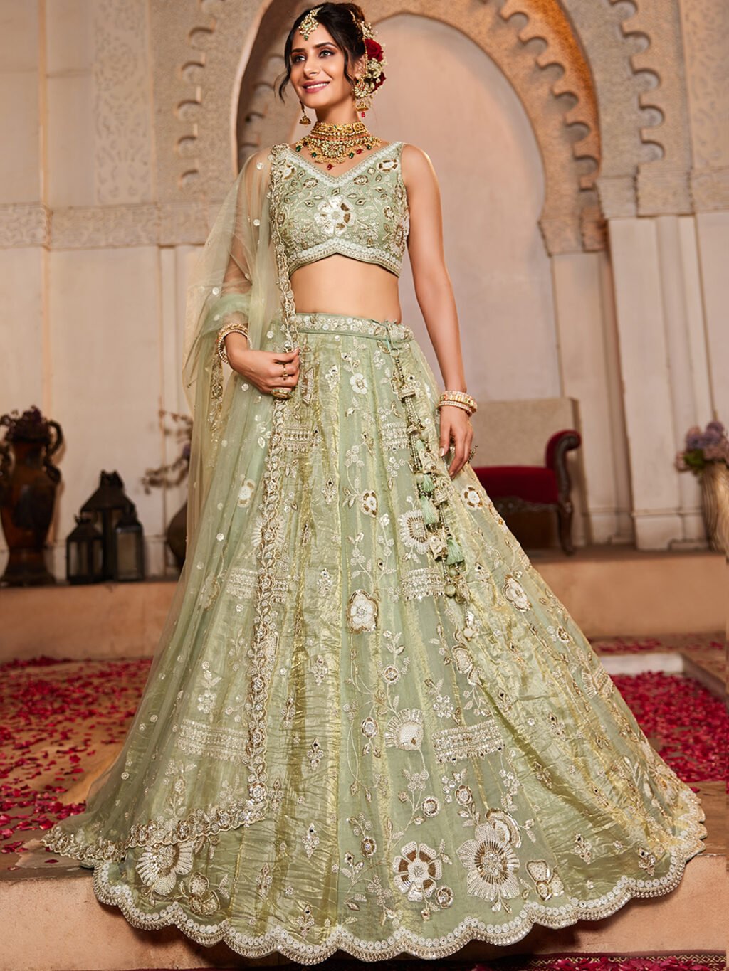 Lime Green Luxe Designer SemiStitched Lehenga Choli - Image 2