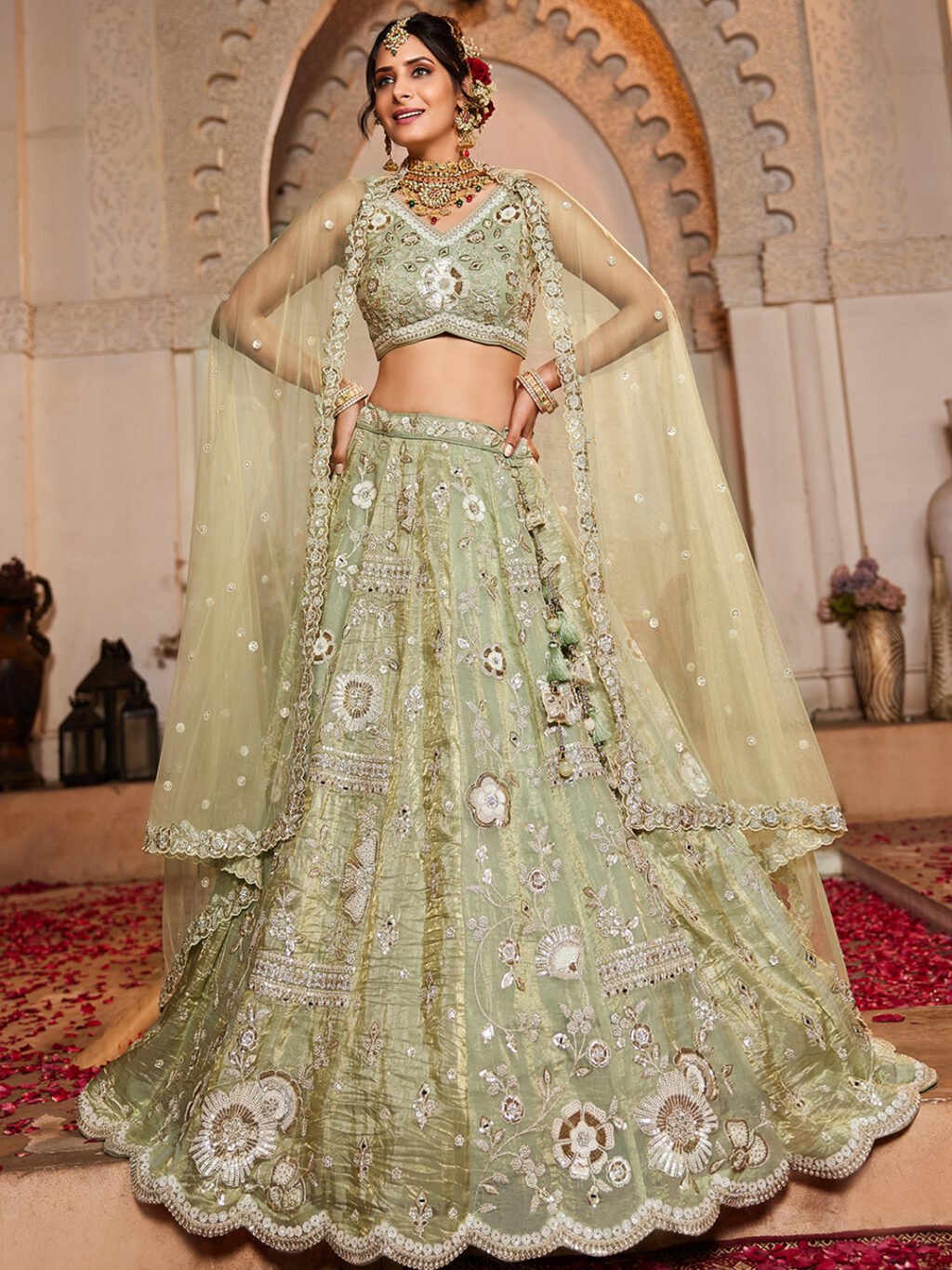 Lime Green Luxe Designer SemiStitched Lehenga Choli