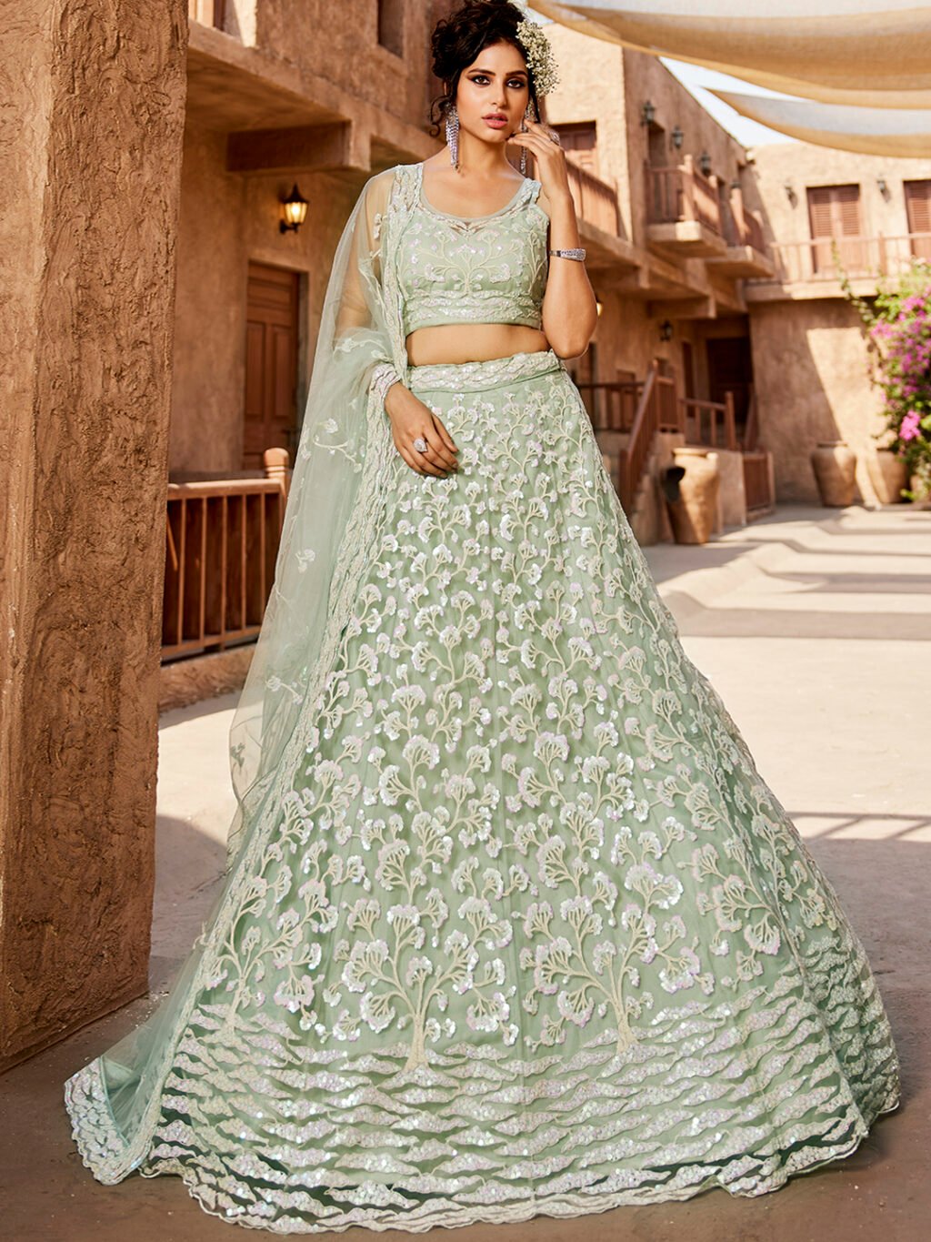 Lime Green Luxe Designer SemiStitched Lehenga Choli