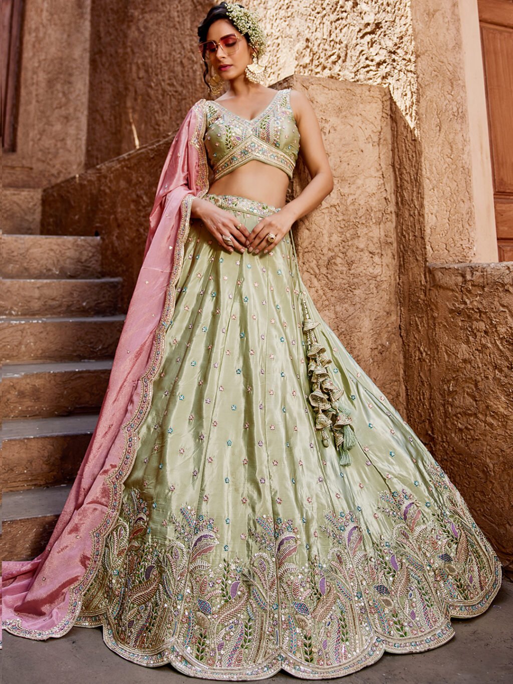 Lime Green Luxe Designer SemiStitched Lehenga Choli