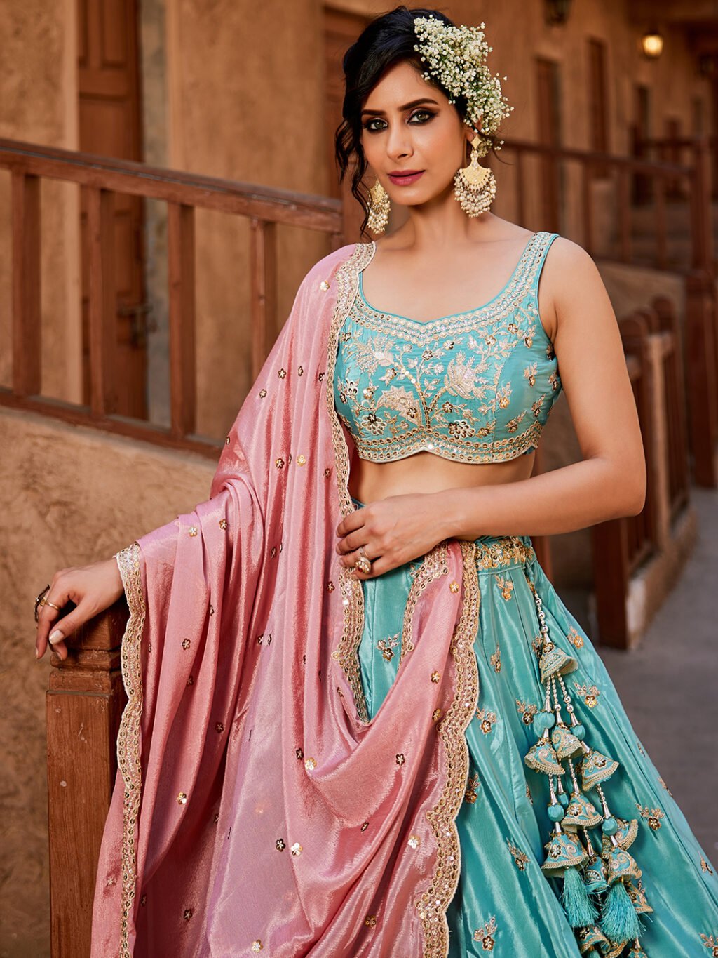 Turquoise Blue Luxe Designer SemiStitched Lehenga Choli