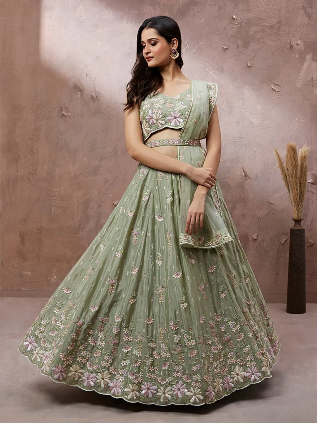 Lime Green Pure Luxe Designer SemiStitched Lehenga Choli