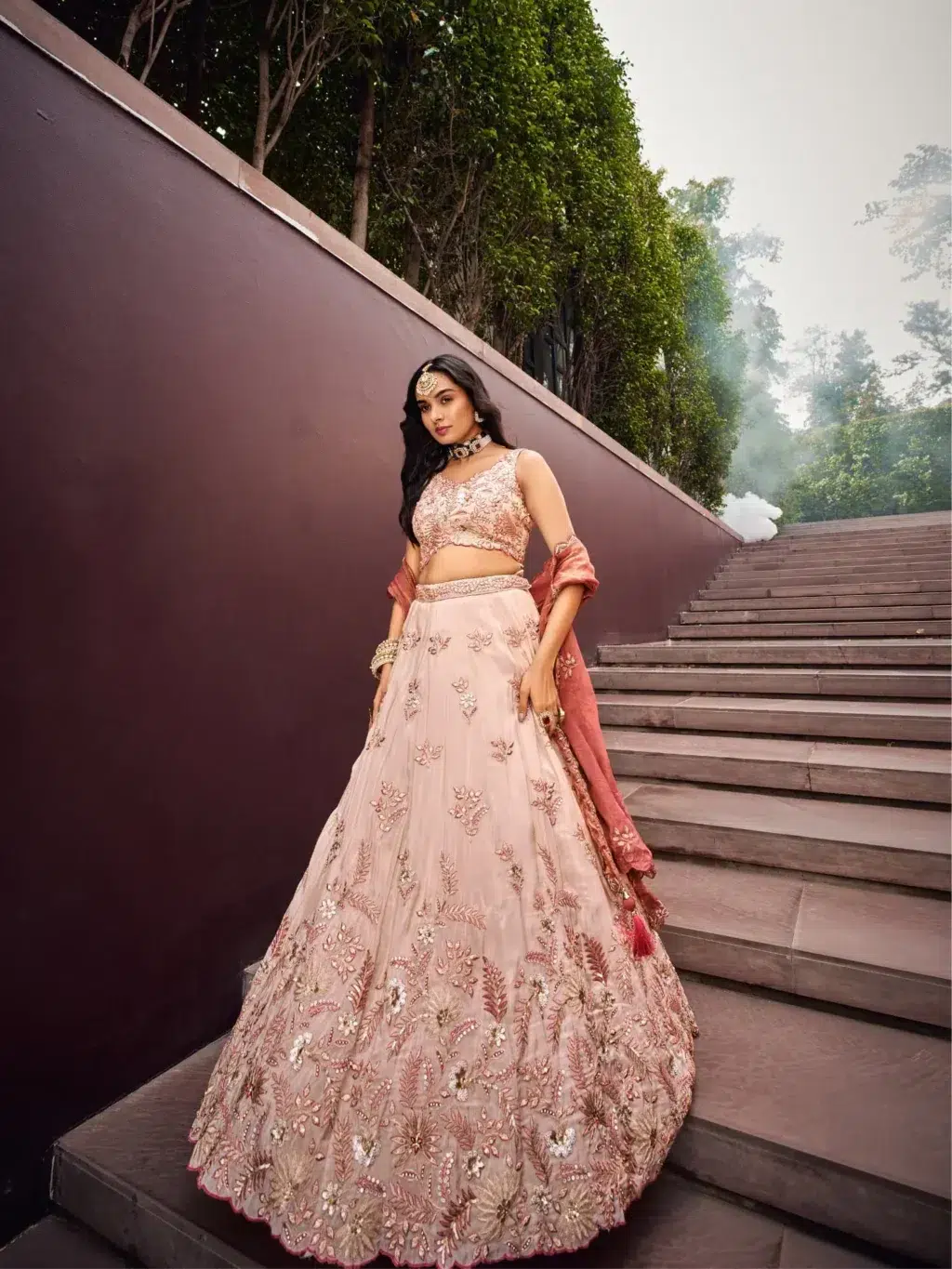 Rose Gold Viscos Fabric Luxe Designer SemiStitched Lehenga Choli in PINK color