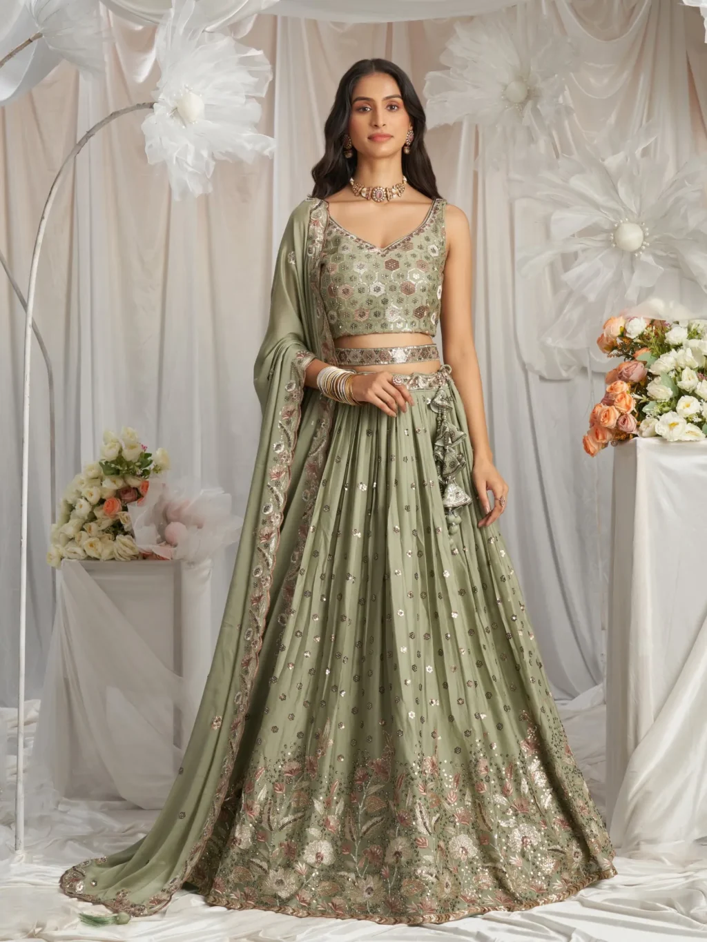 Lime Green Luxe Designer SemiStitched Lehenga Choli