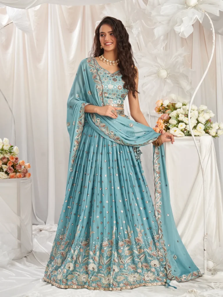 Turquoise Blue Luxe Designer SemiStitched Lehenga Choli