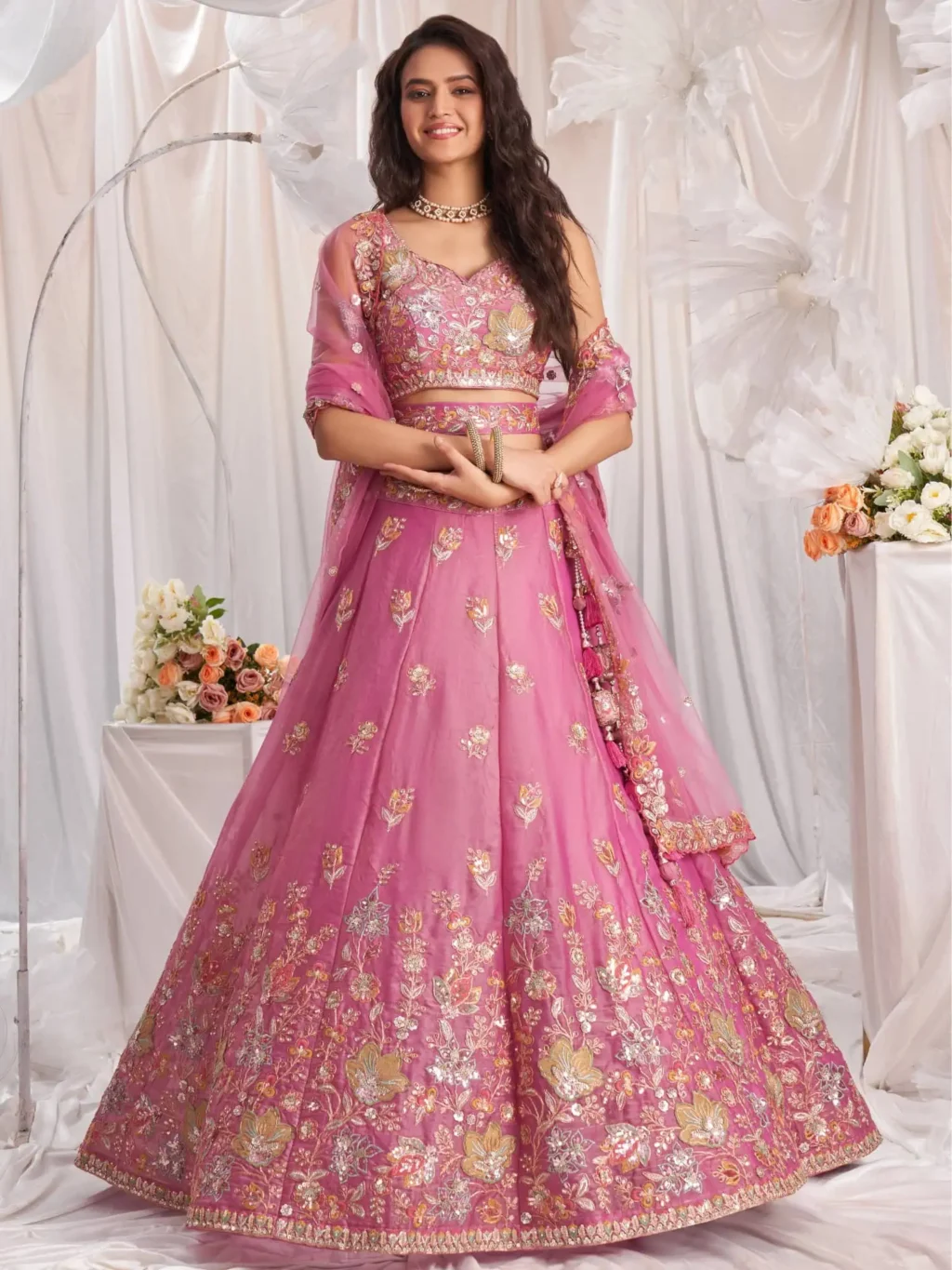Pink Luxe Designer SemiStitched Lehenga Choli in PINK color