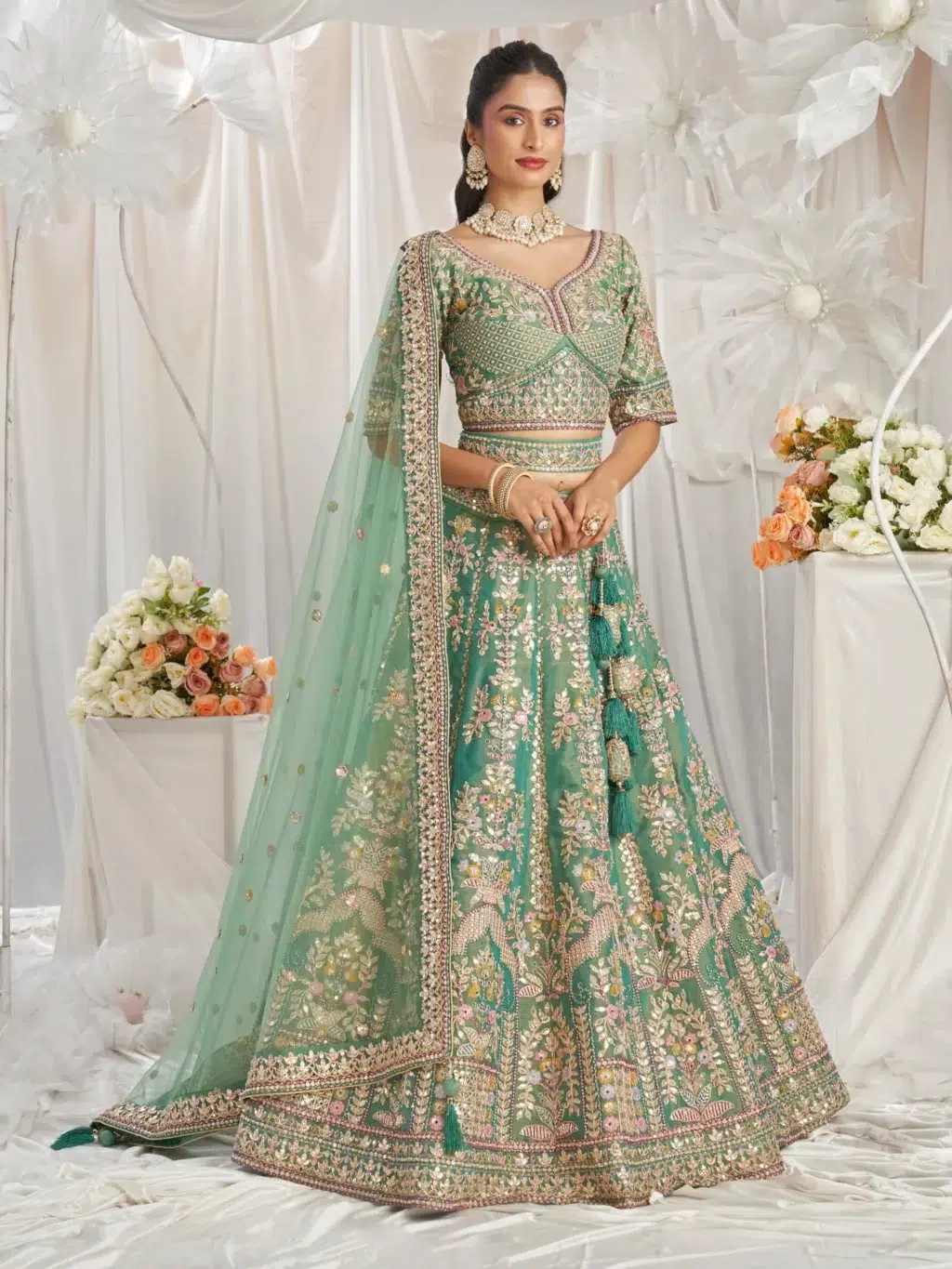 Sea Green Bridel Luxe Designer SemiStitched Lehenga Choli product image