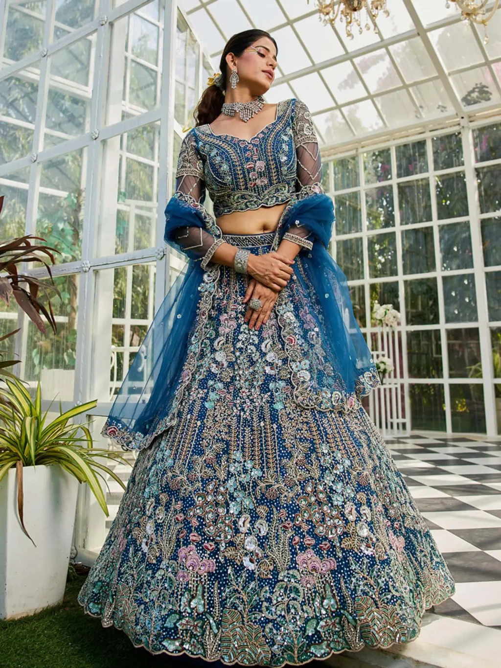 Navyblue Luxe Designer SemiStitched Lehenga Choli