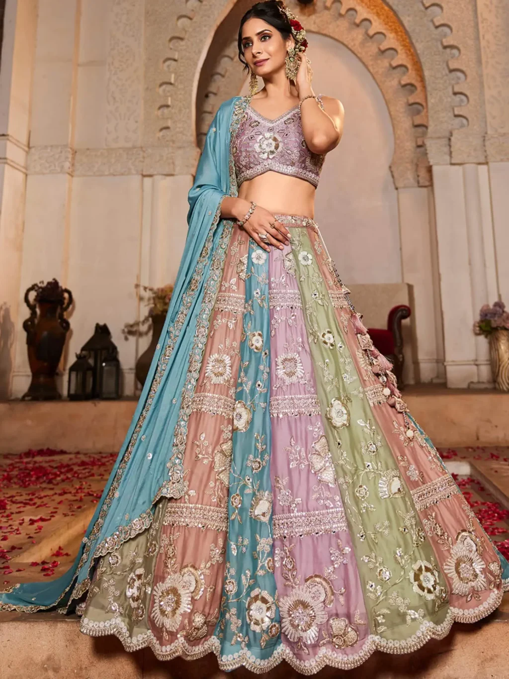 Multi Colour Luxe Designer SemiStitched Lehenga Choli