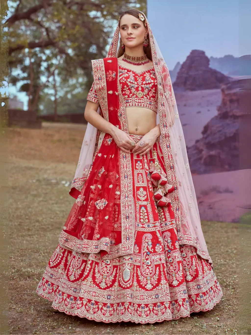 Red Pure Luxe Designer SemiStitched Lehenga Choli product image