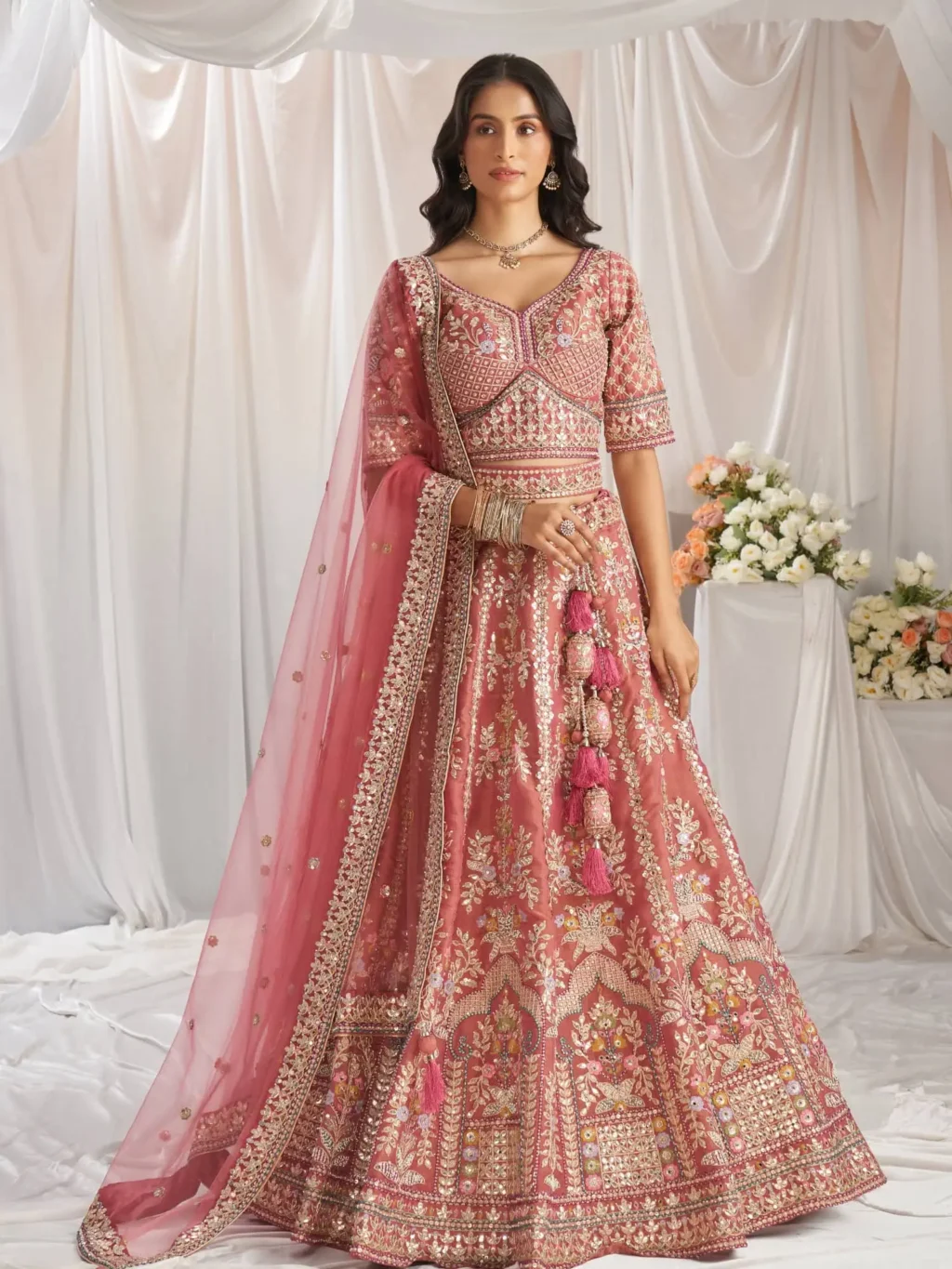Rose Gold Bridel Luxe Designer SemiStitched Lehenga Choli