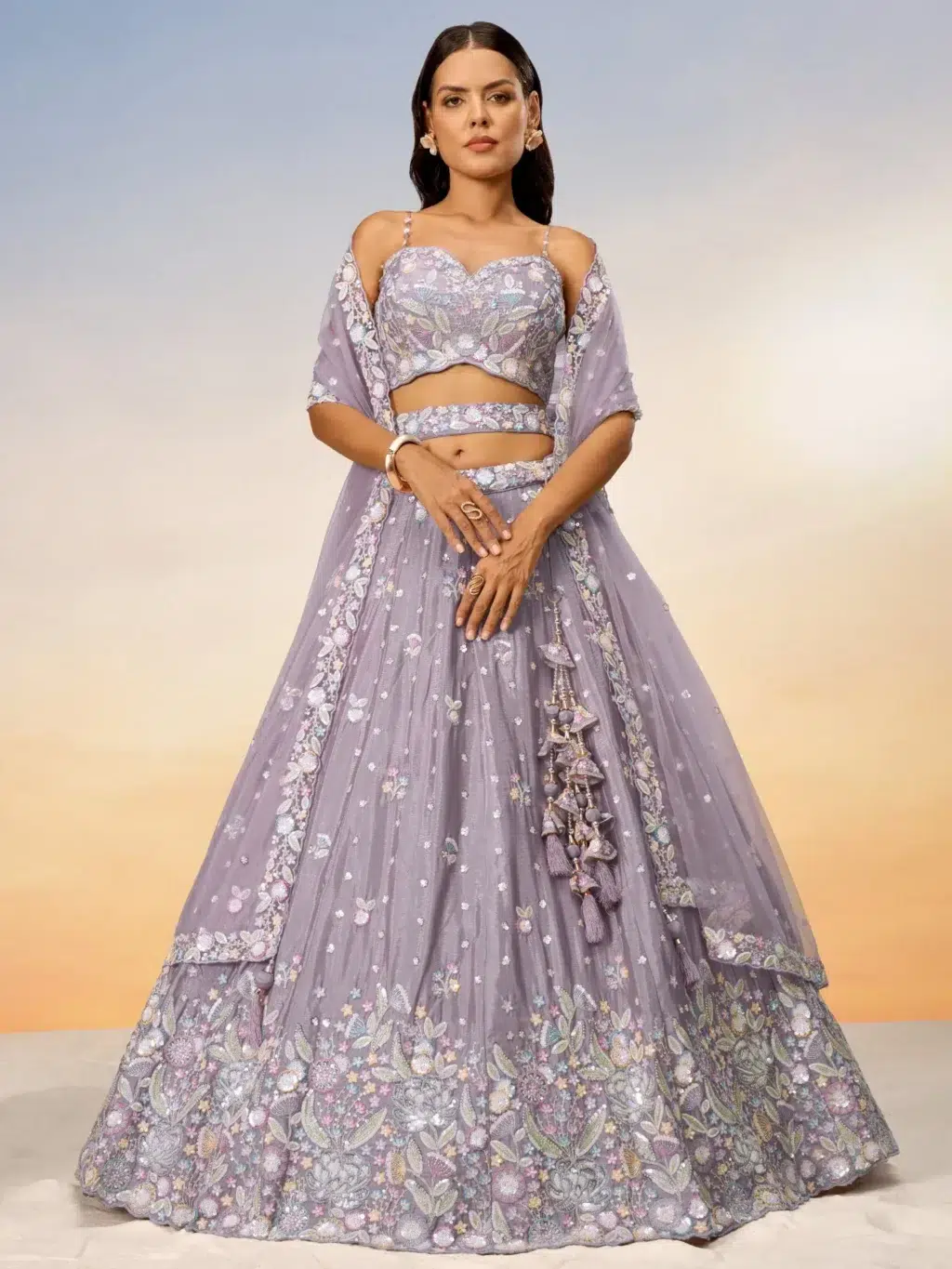 Mauve Chiffon Luxe Designer SemiStitched Lehenga Choli