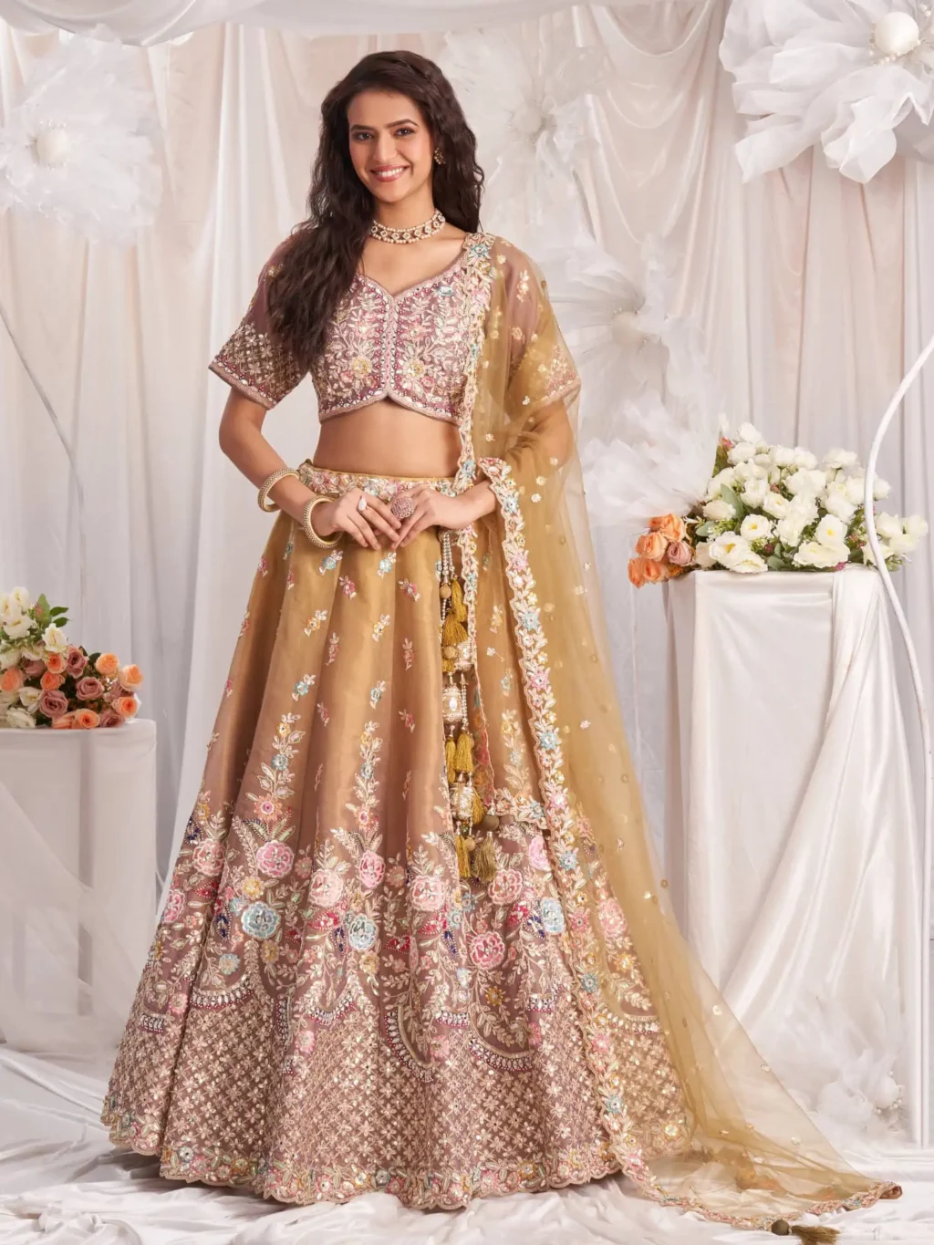 Rose Gold Bridel Luxe Designer SemiStitched Lehenga Choli product image