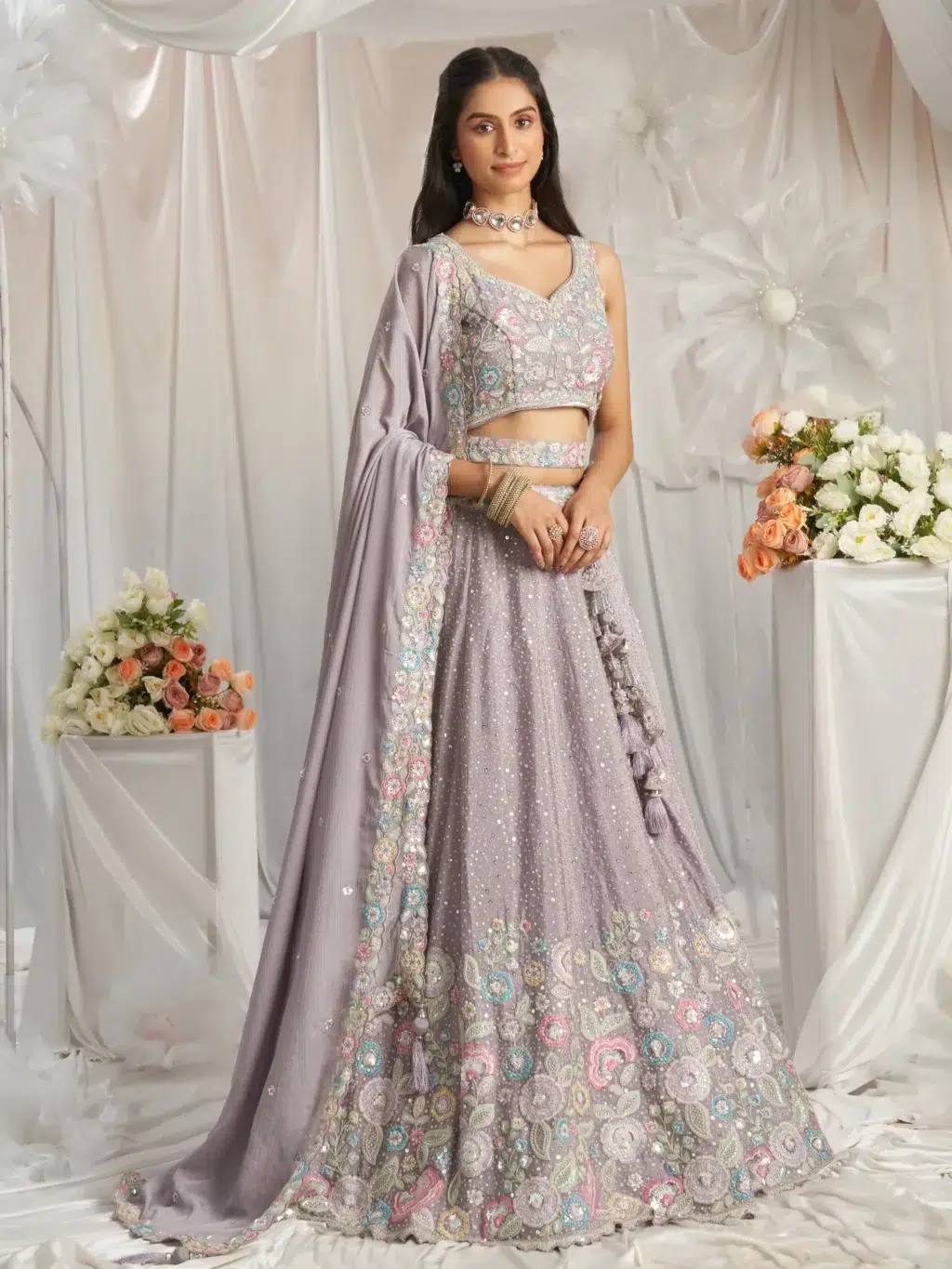 Mauve Pure Chiffon Luxe Designer SemiStitched Lehenga Choli product image