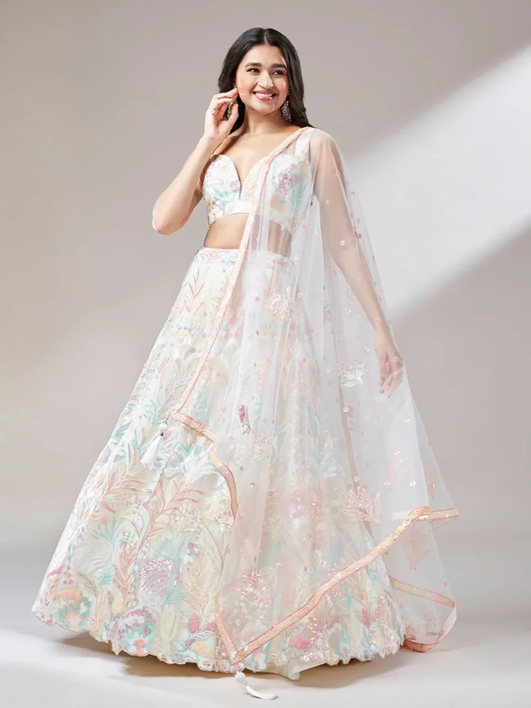 Cream Luxe Designer SemiStitched Lehenga Choli