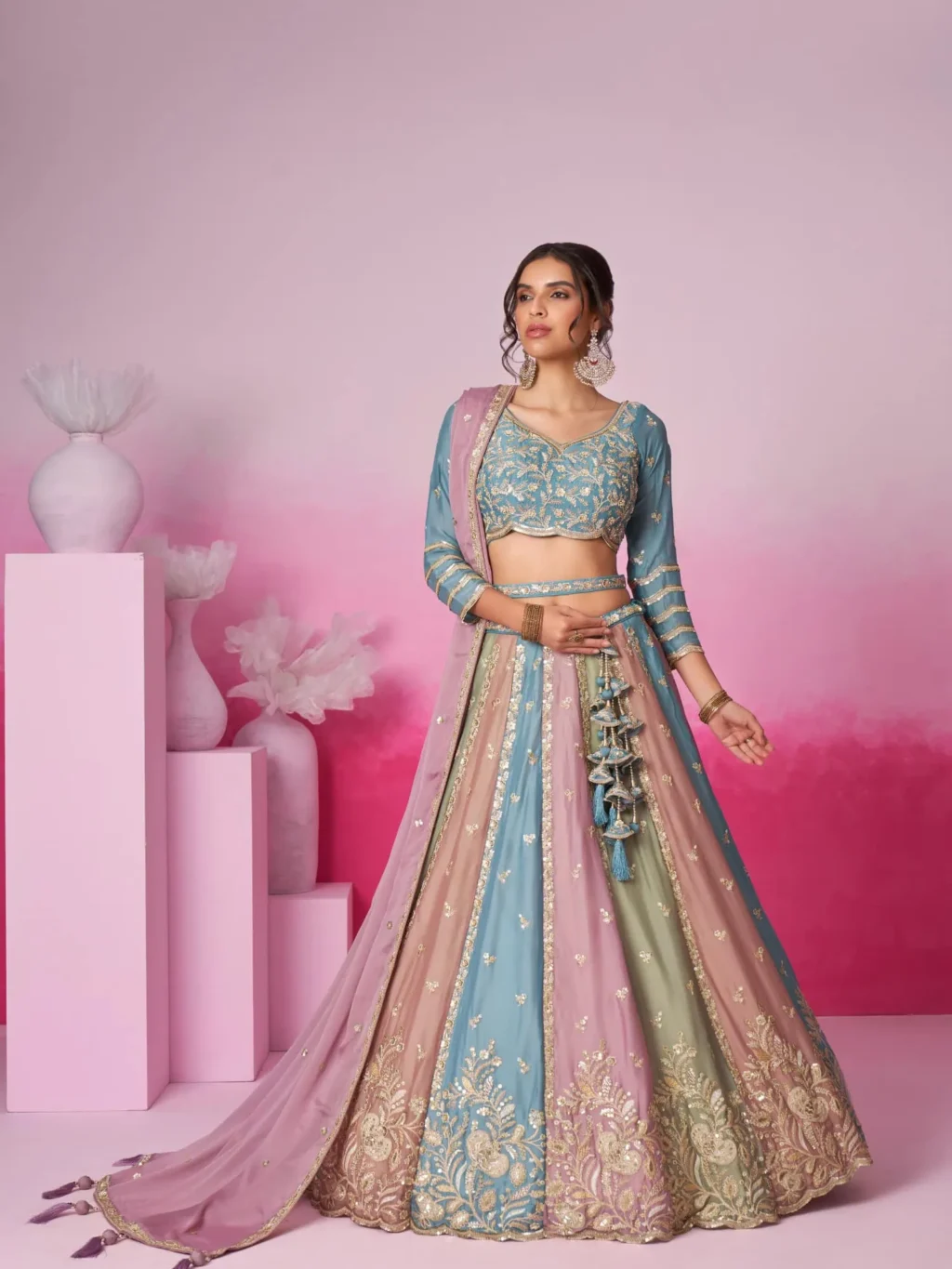 Turquoise Blue & Multi Colour Luxe Designer SemiStitched Lehenga Choli product image