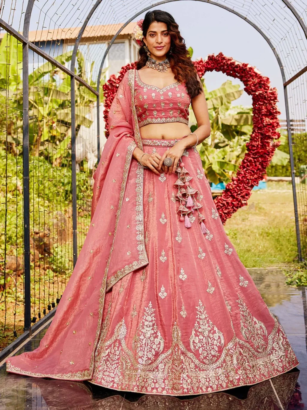 Pink Colour Orange With Luxe Designer SemiStitched Lehenga Choli