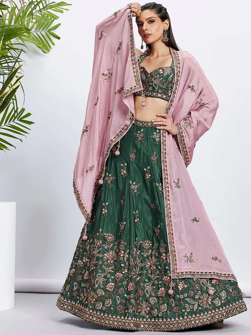 Green Pure Chiffon Luxe Designer SemiStitched Lehenga Choli