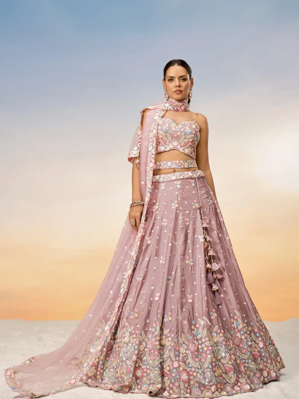 Rose Gold Chiffon Luxe Designer SemiStitched Lehenga Choli product image