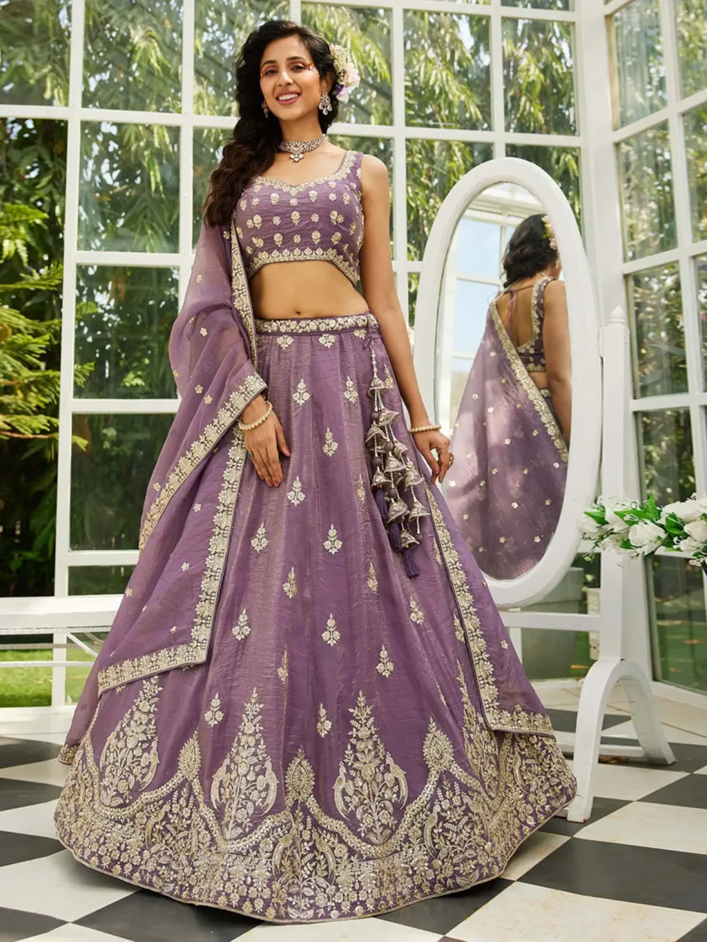 Purple Colour Orange With Luxe Designer SemiStitched Lehenga Choli