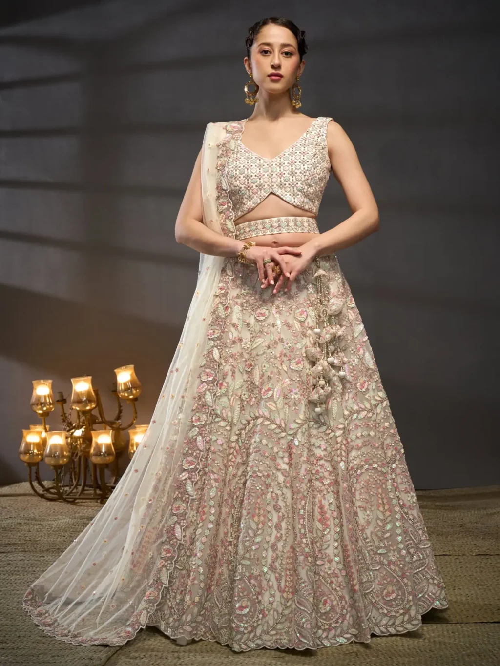 Cream Luxe Designer SemiStitched Lehenga Choli