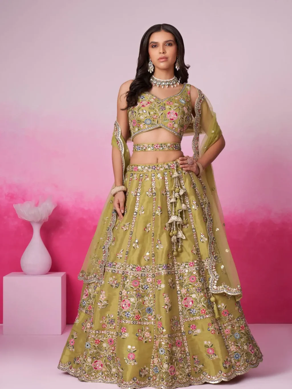 Mustard Bridel Luxe Designer SemiStitched Lehenga Choli in YELLOW color
