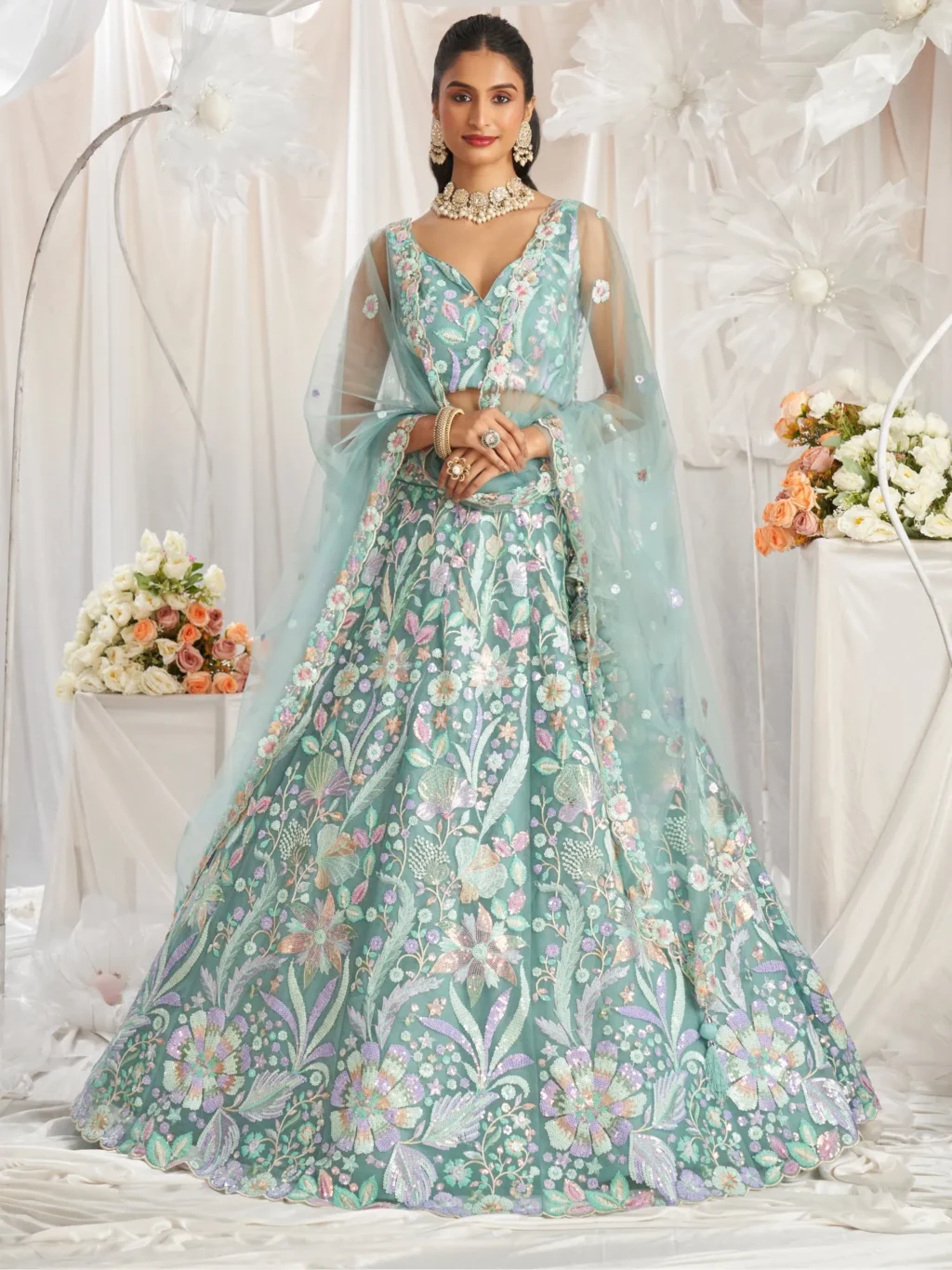 Lime Green Luxe Designer SemiStitched Lehenga Choli