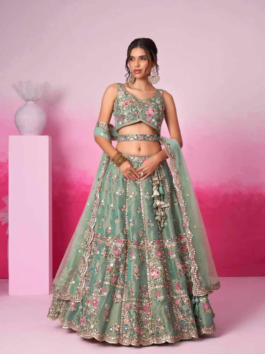 Sea Green Bridel Luxe Designer SemiStitched Lehenga Choli product image