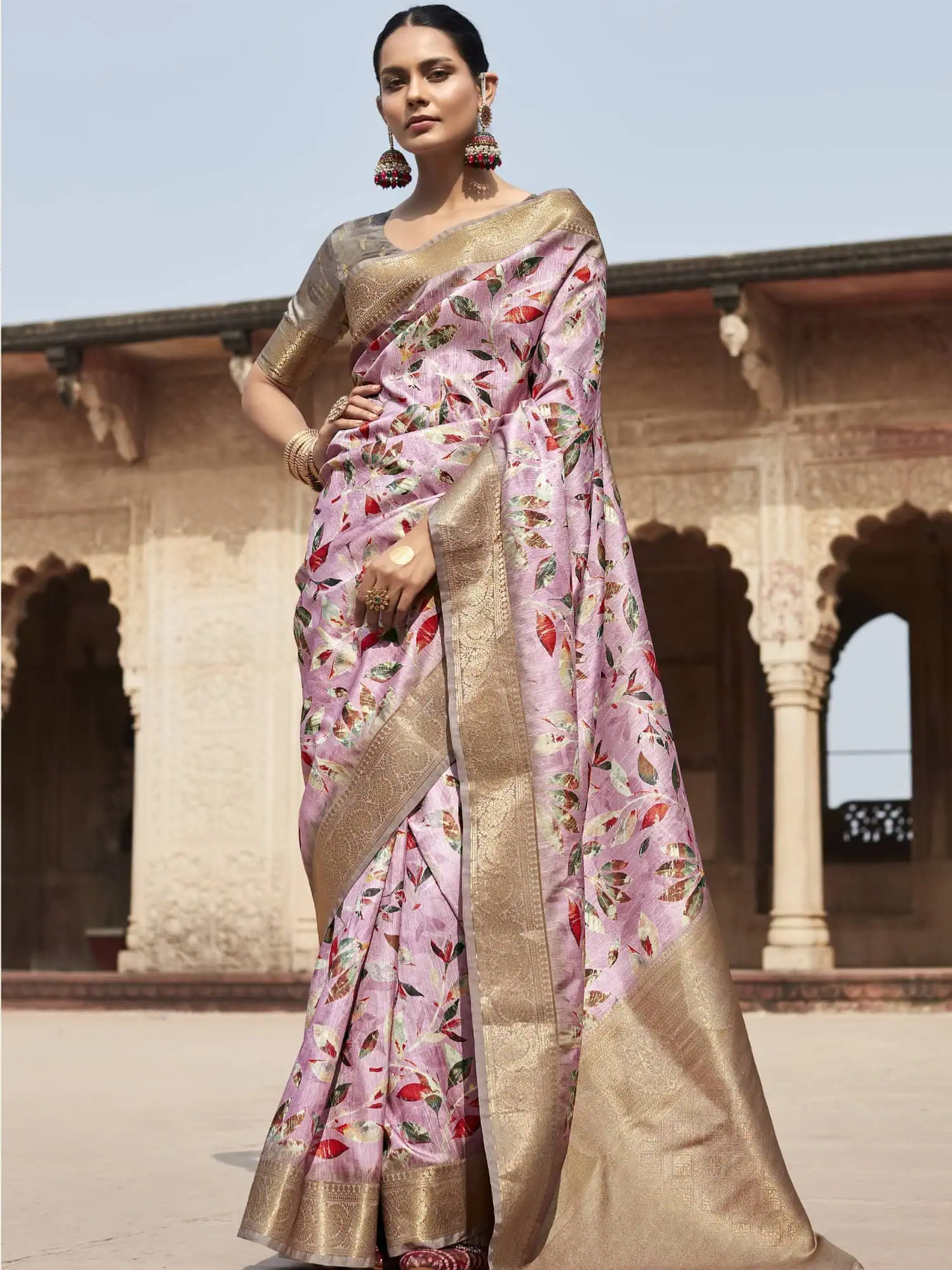 Greyish Pink Handloom Silk Saree
