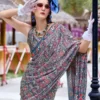 Grey  Sattin Crape Saree - Image 3