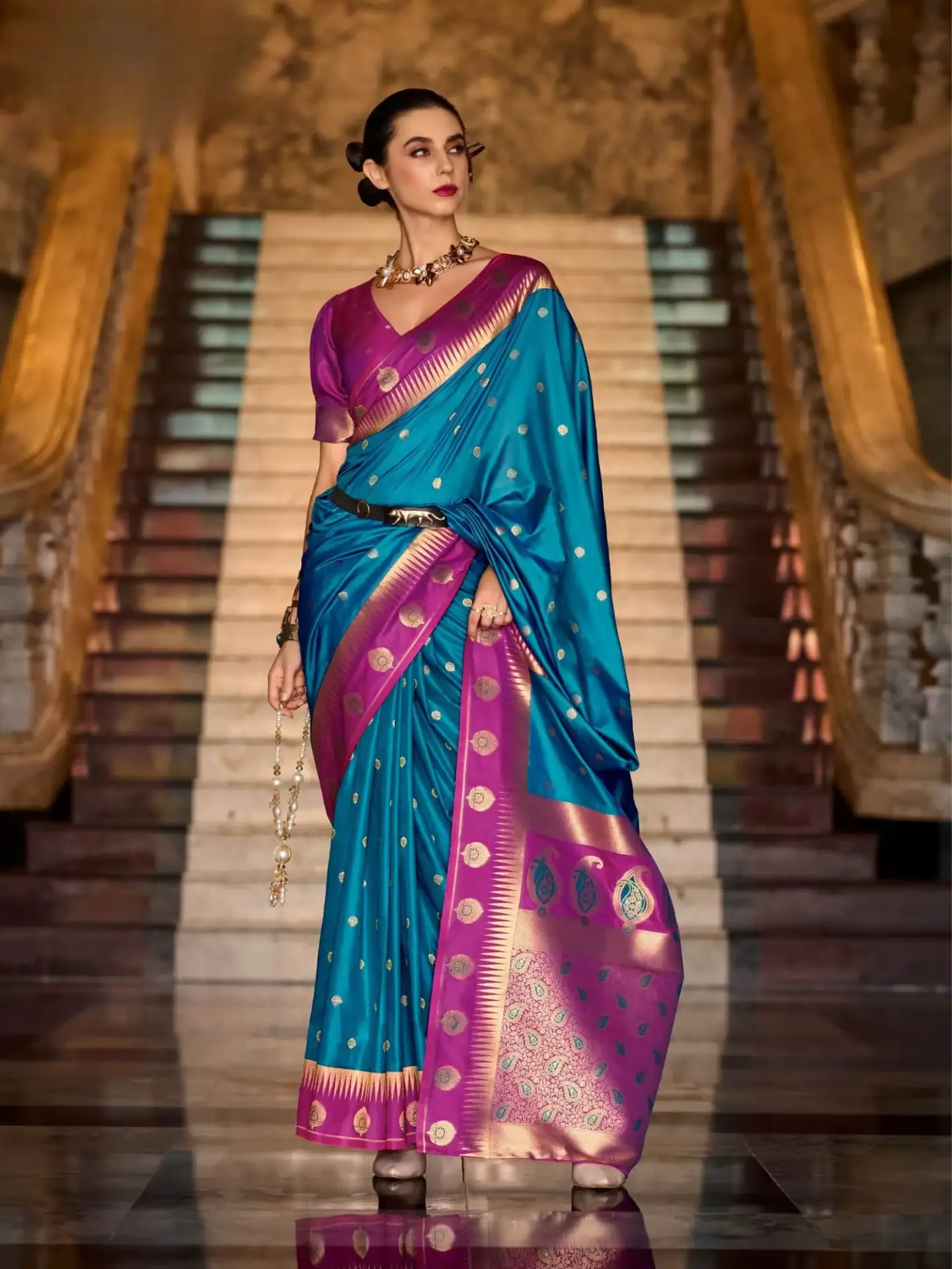 Purplish Teal Blue Soft Silk Saree