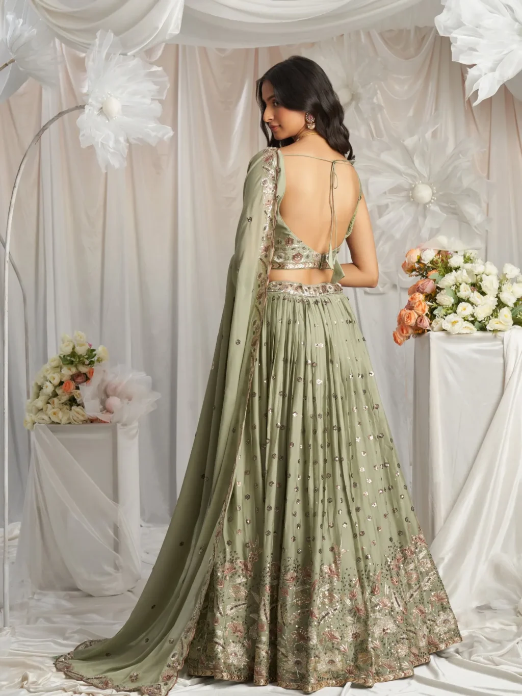 Lime Green Luxe Designer SemiStitched Lehenga Choli - Image 2