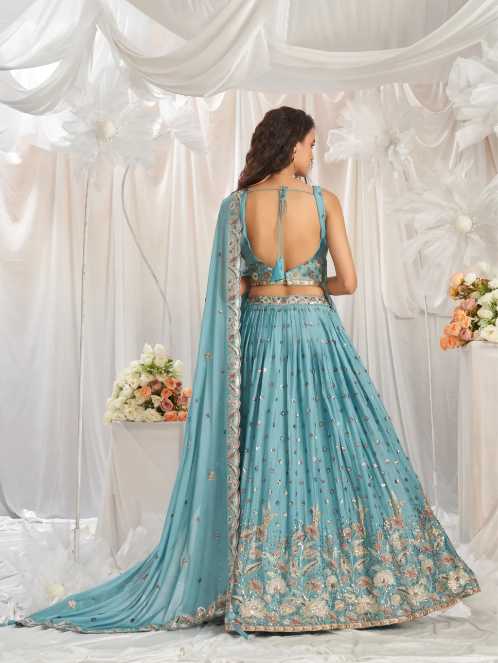 Turquoise Blue Luxe Designer SemiStitched Lehenga Choli - Image 2