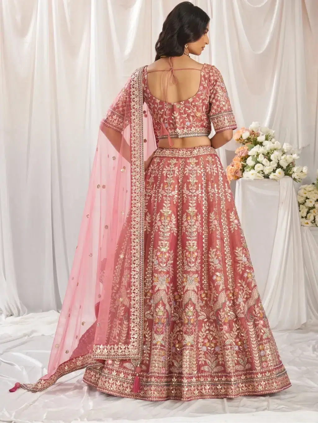 Rose Gold Bridel Luxe Designer SemiStitched Lehenga Choli - Image 2
