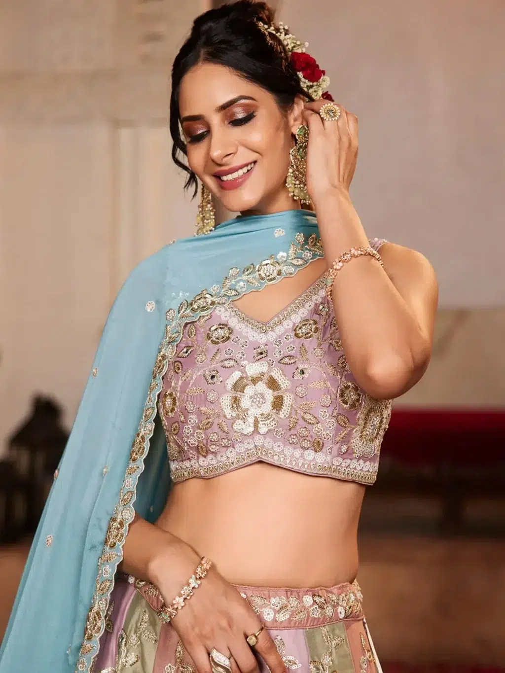 Multi Colour Luxe Designer SemiStitched Lehenga Choli - Image 3
