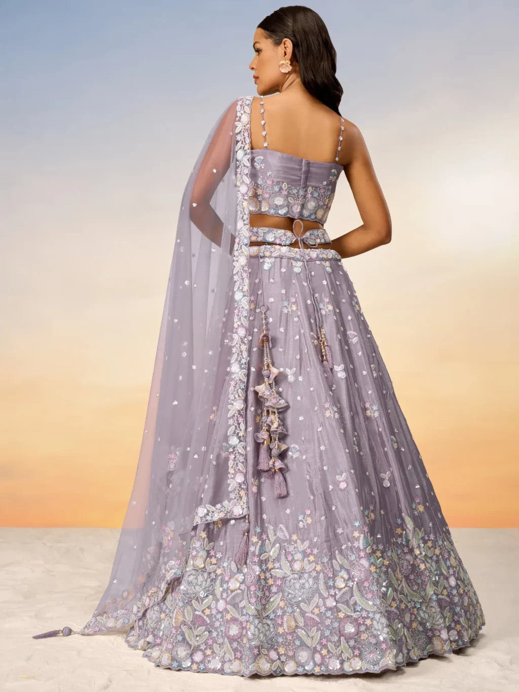 Mauve Chiffon Luxe Designer SemiStitched Lehenga Choli - Image 2